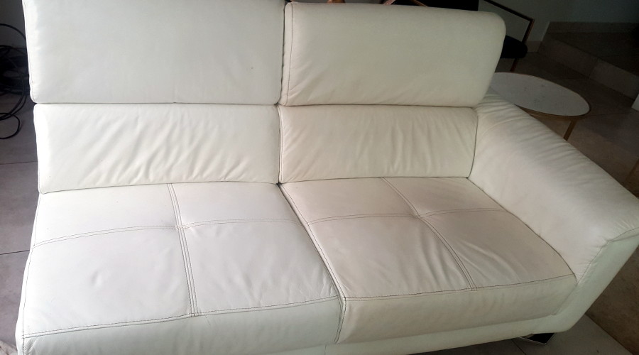 2 seater white leather couch before & after clean